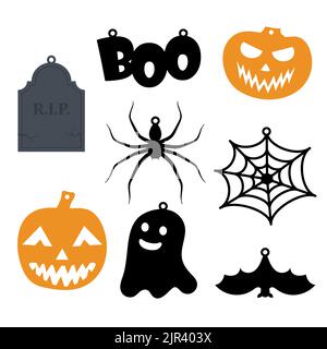 Set ornamento Halloween. Collezione carina di Halloween decorazione garland per la festa, decorazione della parete della stanza dei bambini. Illustrazione del vettore isolato Illustrazione Vettoriale