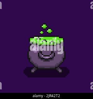 pixel art magic cauldron halloween, illustrazione vettoriale Illustrazione Vettoriale