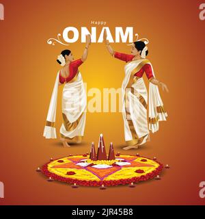 Happy onam thiruvatira, una danza tradizionale del Kerala. Illustrazione vettoriale Illustrazione Vettoriale