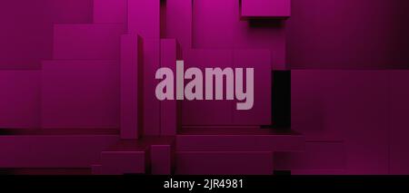 Astratto lucido blocchi geometrici moderno luminoso Viola Banner sfondo sfondo sfondo 3D rendering Foto Stock