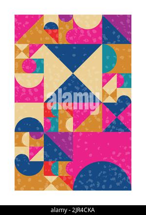 Poster astratto con forme geometriche. Quadrati triangoli e semicircoli sfondo vintage Illustrazione Vettoriale
