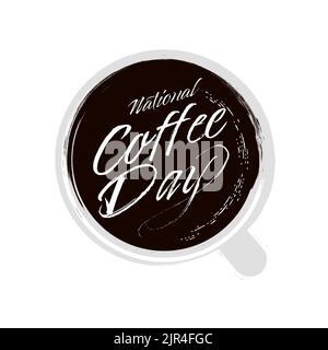 Giornata nazionale del caffè. Vettore di frase scritta disegnata a mano. Illustrazione Vettoriale