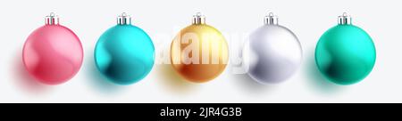 Palle di Natale set di design vettoriale. Collezione di decorazione palla di Natale su sfondo bianco con colorful 3D arredamento realistico per oggetti di natale ornamento. Illustrazione Vettoriale
