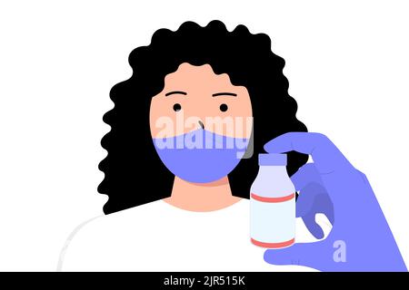 Antidoto per MONKEYPOX in mano. La mano del medico è vestita con un guanto medico Illustrazione Vettoriale