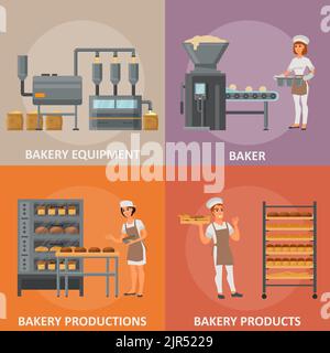 Set di banner vettoriali per panetteria. Attrezzature per panetteria, panettiere, produzione panetteria e prodotti da forno elementi di design piatti. Illustrazione Vettoriale