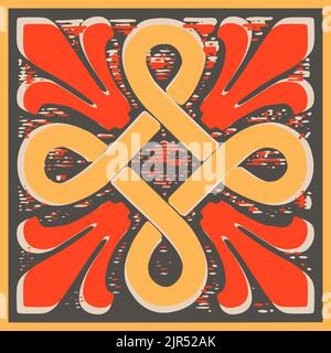 Semplice rosetta floreale astratta in una piazza. Design delle pareti interne. Stile di moda geometrico orientale con motivi arabeschi a foglia. Ceramica tradizionale per Flo Illustrazione Vettoriale