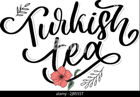 Cerimonia delle tradizioni turche del tè. Ora del tè. Elementi decorativi per il tuo design. Illustrazione vettoriale con tazza orientale Illustrazione Vettoriale