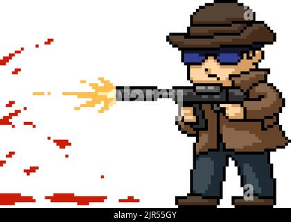 pixel art di uomo pistola assassin Illustrazione Vettoriale