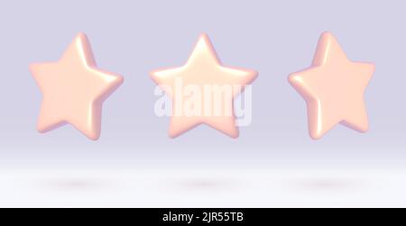 3d stelle, decorazione rosa realistica valutazione per il web. Illustrazione Vettoriale