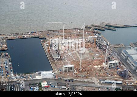 Una vista aerea del nuovo Everton Stadium in costruzione, Seaforth Docks, Merseyside, Liverpool, Inghilterra nord-occidentale Foto Stock