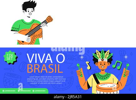 Set di striscioni orizzontali piatti per l'illustrazione vettoriale di sete de setembro Celebration Illustrazione Vettoriale