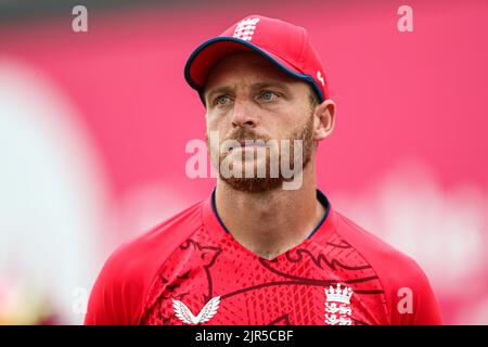 Foto del file datata 31-07-2022 di Jos Buttler in Inghilterra. Il capitano inglese Jos Buttler è stato escluso dal resto del centinaio per infortunio. Data di emissione: Lunedì 22 agosto 2022. Foto Stock