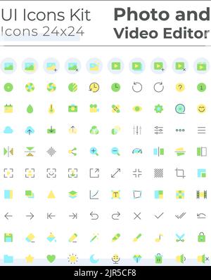 Strumenti di editor di foto e video icone ui a colori piatte Illustrazione Vettoriale