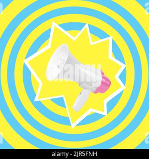 Design pop art con megafono. Concetto pubblicitario minimo. Foto Stock