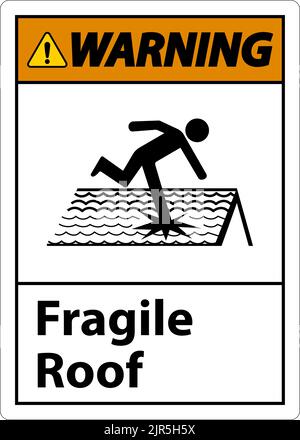 Avvertenza segnale tetto fragile su sfondo bianco Illustrazione Vettoriale