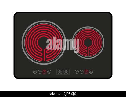 Stufa a induzione fornello elettrico fornello. Stufa elettrica a induzione in ceramica Cooctop vista dall'alto Illustrazione Vettoriale