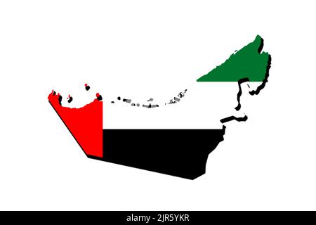 Silhouette della mappa degli Emirati Arabi Uniti con la sua bandiera Foto Stock