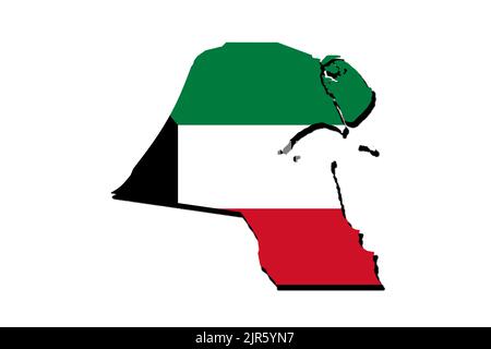 Silhouette della mappa del Kuwait con la sua bandiera Foto Stock