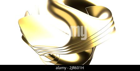 Uno sfondo astratto di seta ondulata d'oro o di satin, resa 3D Foto Stock