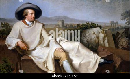 JOHANN WOLFGANG von GOETHE (1749-1832) scrittore e polymath tedesco. Il ritratto del 1786 'Goethe nella Campagna Romana di Johann Tischbein Foto Stock