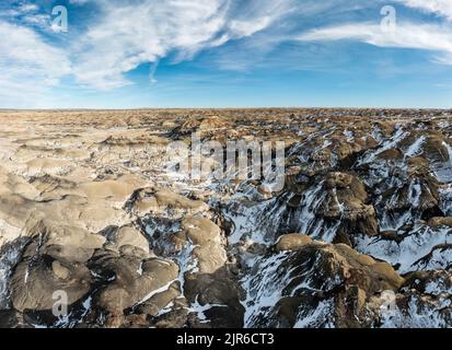 Vista panoramica aerea dell'area naturalistica di Bitti De-Na-Zin nel New Mexico in inverno Foto Stock