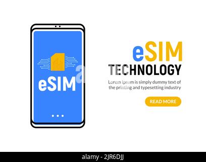 Tecnologia eSIM scheda digitale microchip telefono GSM concetto mobile vettoriale. Tecnologia eSIM Illustrazione Vettoriale