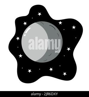 Una luna vettoriale e casco dell'astronauta con sfondo stellare Illustrazione Vettoriale