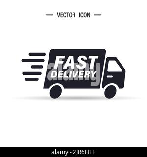 Icona del camion di consegna rapida. Illustrazione modificabile del vettore di tratto isolato su sfondo bianco. Illustrazione Vettoriale