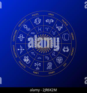 Cerchio zodiacale blu Illustrazione Vettoriale