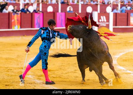 Malaga, Spagna. 17th ago, 2022. Il batterista spagnolo Cayetano Rivera visto durante la corrida Picassia a Plaza de Toros de la Malagueta a Malaga. La corrida Picassiana si è tenuta a Malaga dal 2003 per onorare Pablo Picasso, che era un grande fan della corrida. Per questo, l'arena la Malagueta sembra una decorazione ispirata all'arte di Picasso. Credit: SOPA Images Limited/Alamy Live News Foto Stock