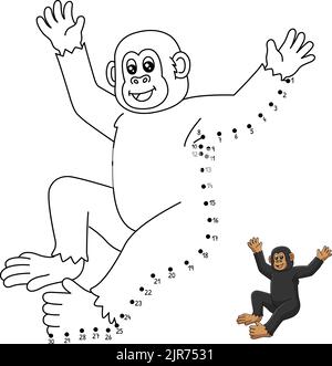 Dot to Dot Chimpanzee Coloring Page per bambini Illustrazione Vettoriale