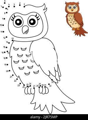 Dot to Dot Owl su Una pagina da colorare di un ramo di albero Illustrazione Vettoriale