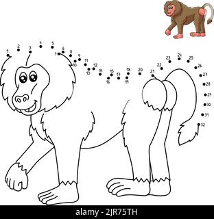 Dot to Dot Baboon pagina da colorare per bambini Illustrazione Vettoriale