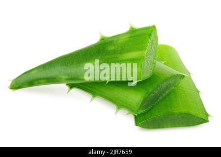 Aloe vera, strato, isolato su sfondo bianco, tracciato di ritaglio, profondità di campo completa Foto Stock