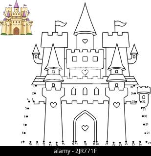 Pagina da colorare DOT to Dot Castle per bambini Illustrazione Vettoriale