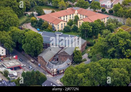 Veduta aerea, ex miniera di carbone Dorstfeld e filiale dell'Università di Scienze applicate per PhotoDesign e della Comunita Seniorenhaus Vinzenz in t Foto Stock