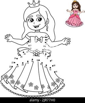 Dot to Dot Princess di fronte al Castello di colorazione Illustrazione Vettoriale