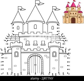 Pagina da colorare Dot to Dot Royal Castle per bambini Illustrazione Vettoriale