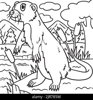 River Otter Coloring Page per bambini Illustrazione Vettoriale