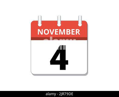Novembre, 4th vettore icona calendario, concetto di pianificazione, business e compiti Illustrazione Vettoriale