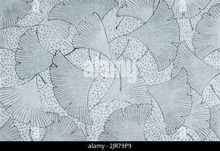 Ginkgo sfondo disegnato a mano in foglia con texture in carta e bianco e nero retrò Illustrazione Vettoriale