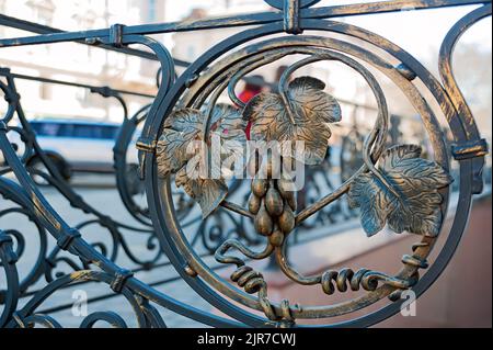 Uve mature su una recinzione lavorata di strada Foto Stock