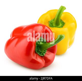 peperone dolce, paprika rossa, gialla, isolata su fondo bianco, percorso di ritaglio, profondità di campo piena Foto Stock