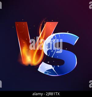 CONTRO sfondo, battaglia o sfida di gioco e segno vettore di sport di pugilato. Partita sportiva o competizione squadra vs campionato giocatore, contro di fuoco e ghiaccio per il campionato o battaglia MMA Illustrazione Vettoriale