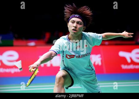 Kodai Naraoka (JPN), 22 AGOSTO 2022 - Badminton : TotalEnergies BWF World Championships 2022 Men's Singles Round 1 al Tokyo Metropolitan Gymnasium di Tokyo, Giappone. (Foto di Naoki Nishimura/AFLO SPORT) Foto Stock