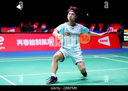 Kodai Naraoka (JPN), 22 AGOSTO 2022 - Badminton : TotalEnergies BWF World Championships 2022 Men's Singles Round 1 al Tokyo Metropolitan Gymnasium di Tokyo, Giappone. (Foto di Naoki Nishimura/AFLO SPORT) Foto Stock