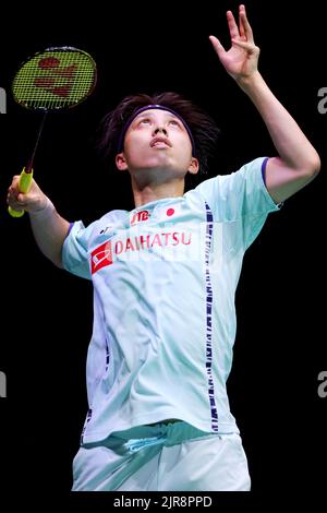 Kodai Naraoka (JPN), 22 AGOSTO 2022 - Badminton : TotalEnergies BWF World Championships 2022 Men's Singles Round 1 al Tokyo Metropolitan Gymnasium di Tokyo, Giappone. (Foto di Naoki Nishimura/AFLO SPORT) Foto Stock