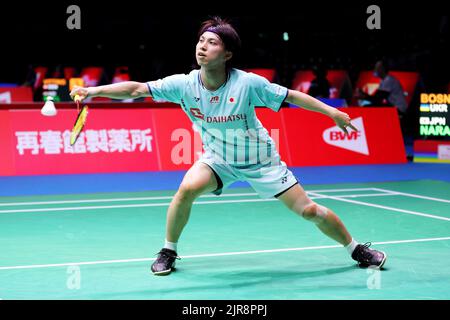 Kodai Naraoka (JPN), 22 AGOSTO 2022 - Badminton : TotalEnergies BWF World Championships 2022 Men's Singles Round 1 al Tokyo Metropolitan Gymnasium di Tokyo, Giappone. (Foto di Naoki Nishimura/AFLO SPORT) Foto Stock