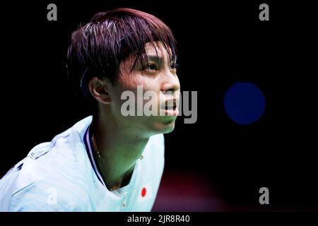 Kodai Naraoka (JPN), 22 AGOSTO 2022 - Badminton : TotalEnergies BWF World Championships 2022 Men's Singles Round 1 al Tokyo Metropolitan Gymnasium di Tokyo, Giappone. (Foto di Naoki Nishimura/AFLO SPORT) Foto Stock