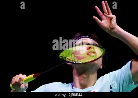 Kodai Naraoka (JPN), 22 AGOSTO 2022 - Badminton : TotalEnergies BWF World Championships 2022 Men's Singles Round 1 al Tokyo Metropolitan Gymnasium di Tokyo, Giappone. (Foto di Naoki Nishimura/AFLO SPORT) Foto Stock